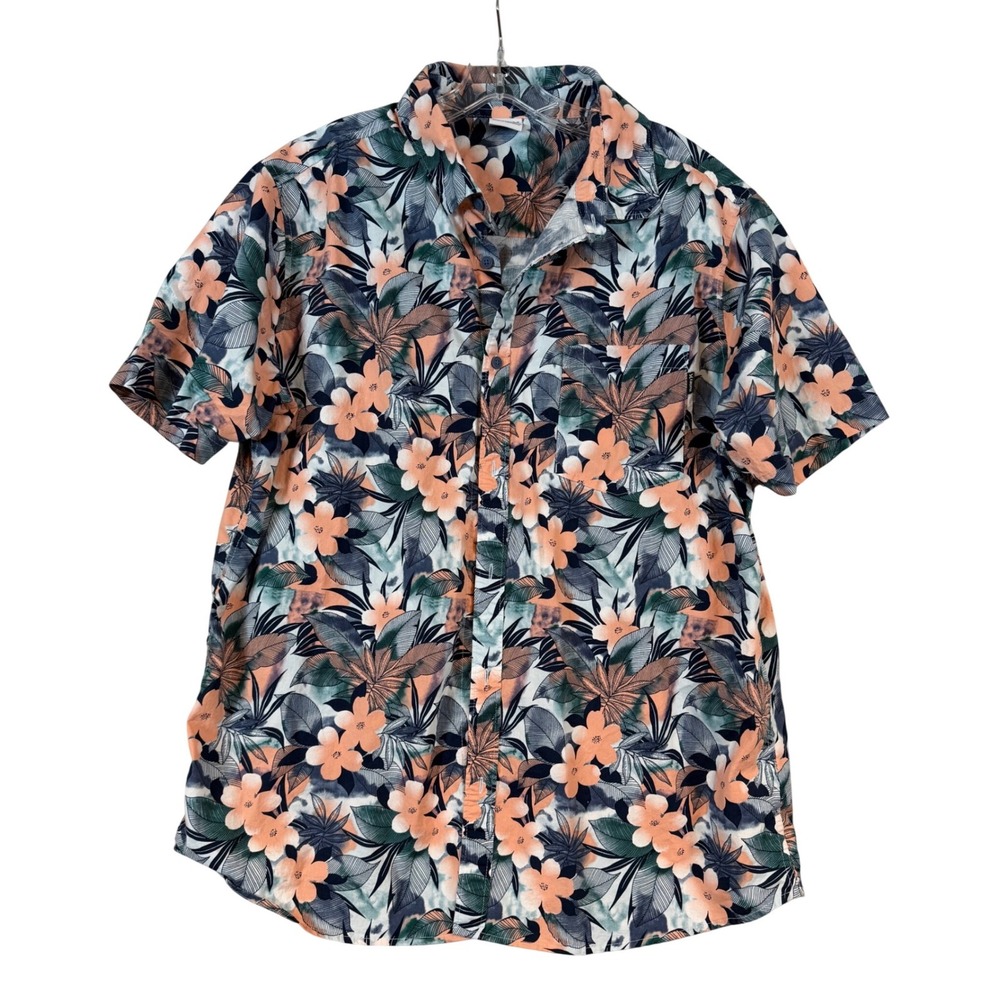 Hurley Mens XL Tropical Floral Button Down Shirt Short Sleeve Surf Skate Coastal
